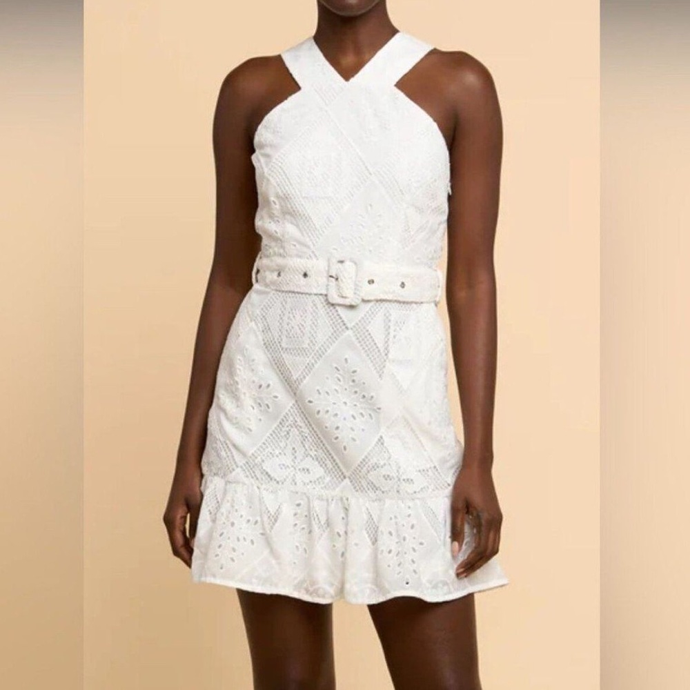 Nordstrom Ciebon Braylee Lace Eyelet Belted Sleeveless Minidress M or size 6 NWT